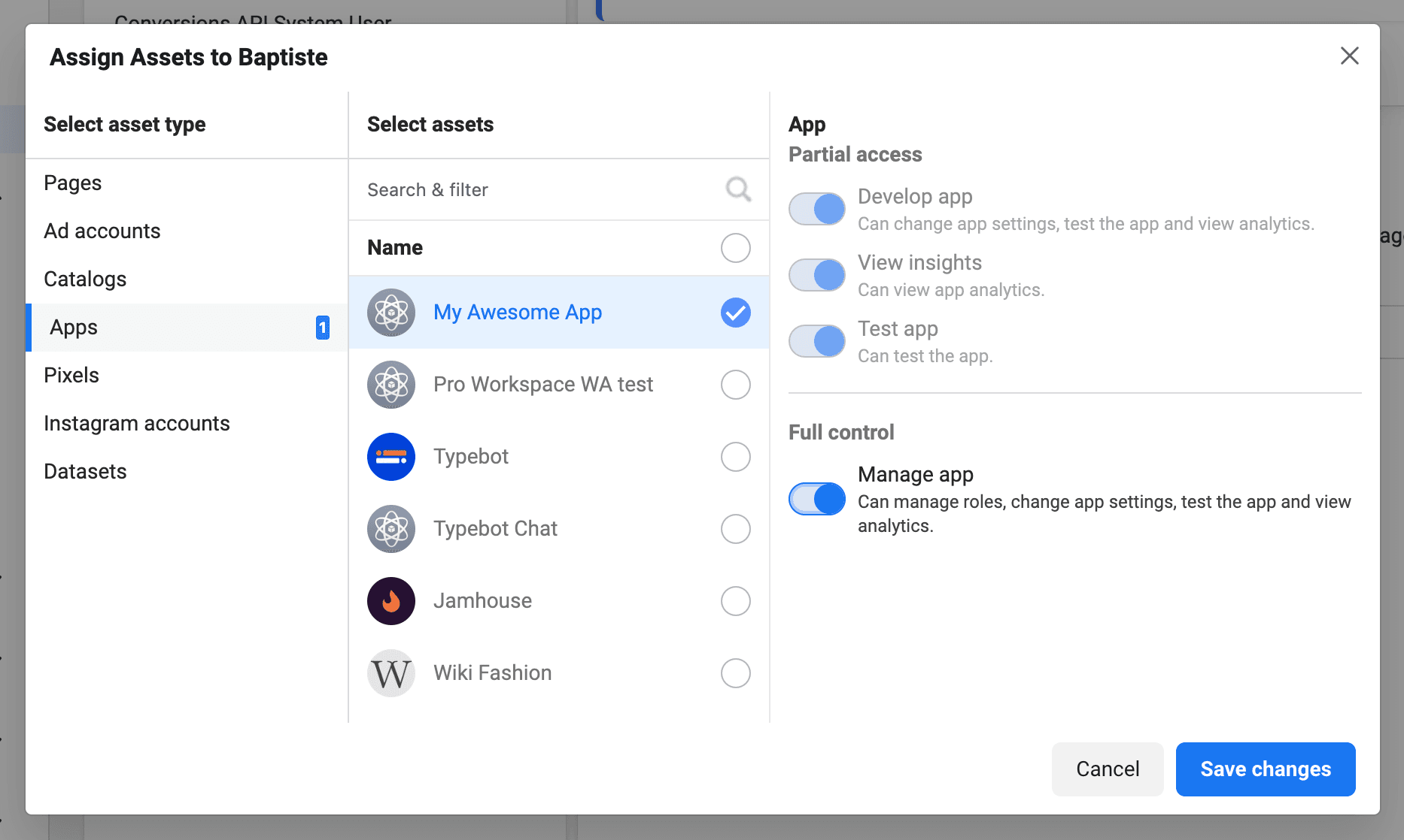 Meta interface to assign assets to users